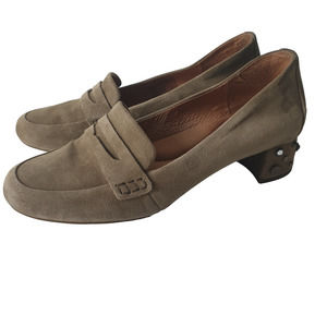 Ugg Moccasin Tan Suede Leather Elise Loafer Shoes Studded Bling Block Heels